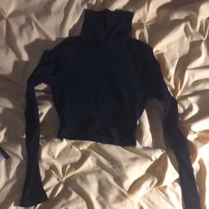 Black Long Sleeve Turtle Neck Crop Top